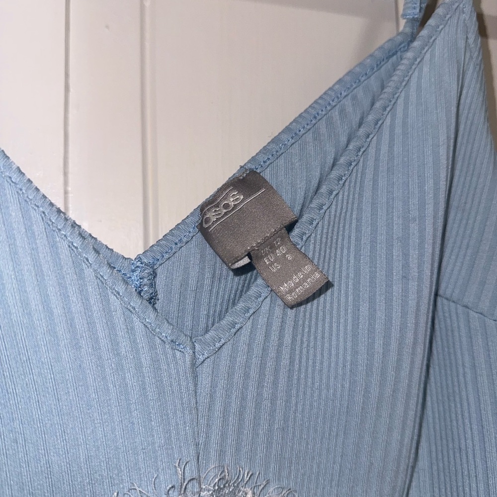 Light Blue Lace Trim Short Jumpsuit - Picture 5 of 10